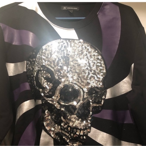 Gothic glitz Skull Sequin Shirt INC International Concept NWT Unique L Awesome